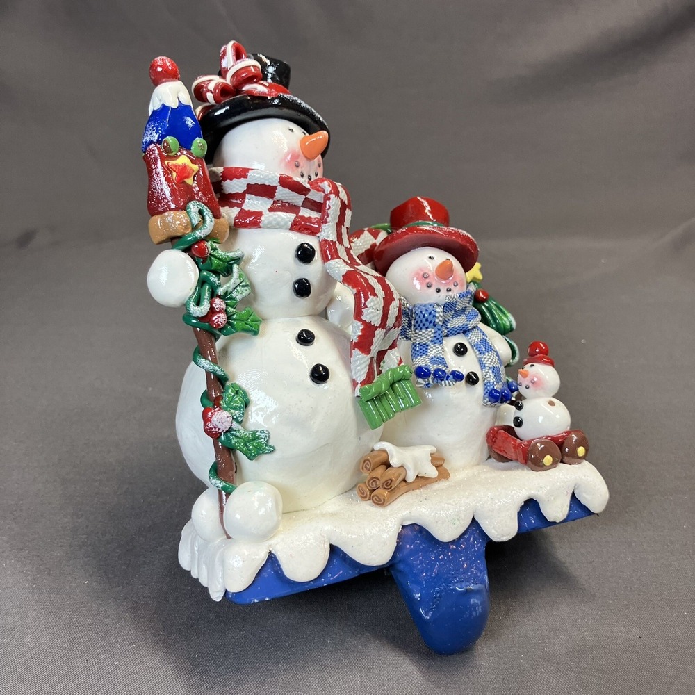 Clay Snowman Stocking Hook / Fireplace Mantle / Holder Hanger Christmas /Flaw #2